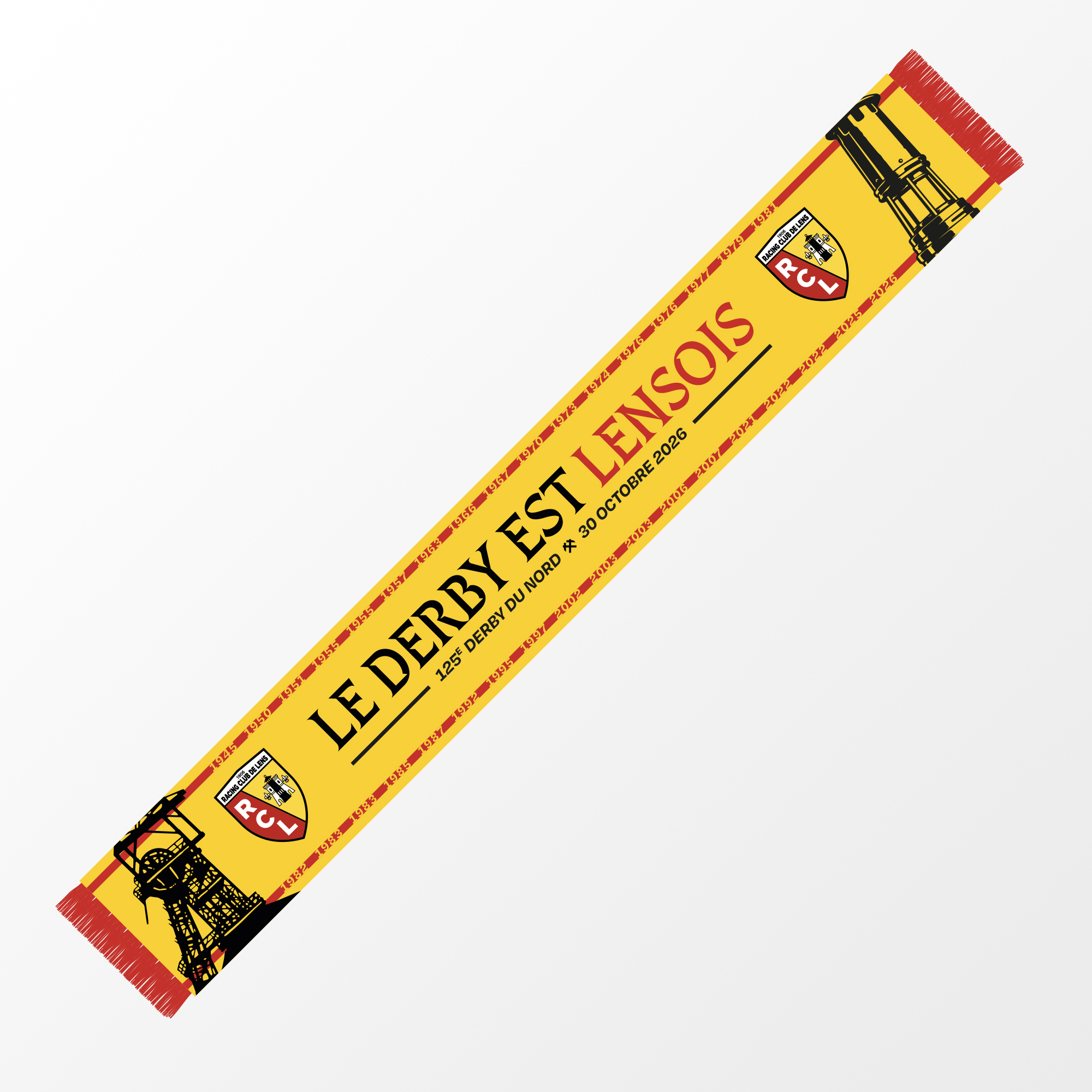 Écharpe jaune et rouge LE DERBY EST LENSOIS, 125e Derby du Nord